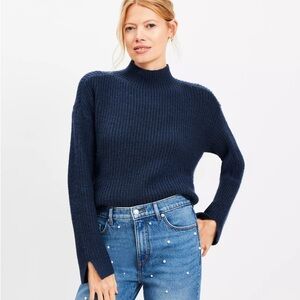 Loft Navy Ribbed turtleneck sweater size medium NWOT